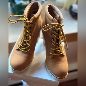 Xhilaration Tan Lace-Up Boots with Yellow Laces